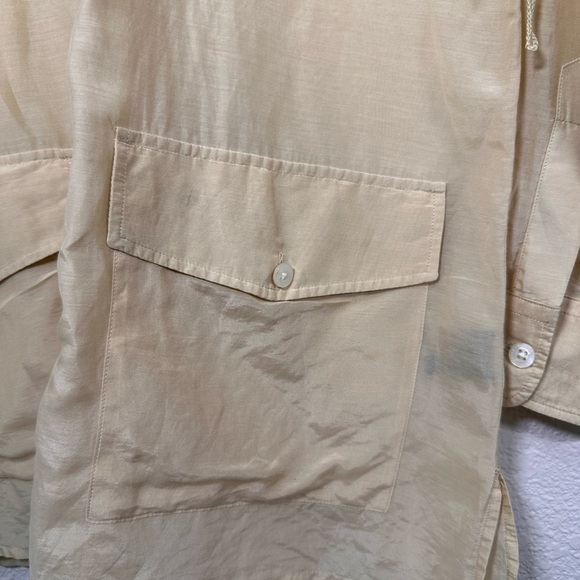 Lauren Ralph Lauren Silk Blend Beige Button-Up Shirt with Pockets Medium - Picture 3 of 6